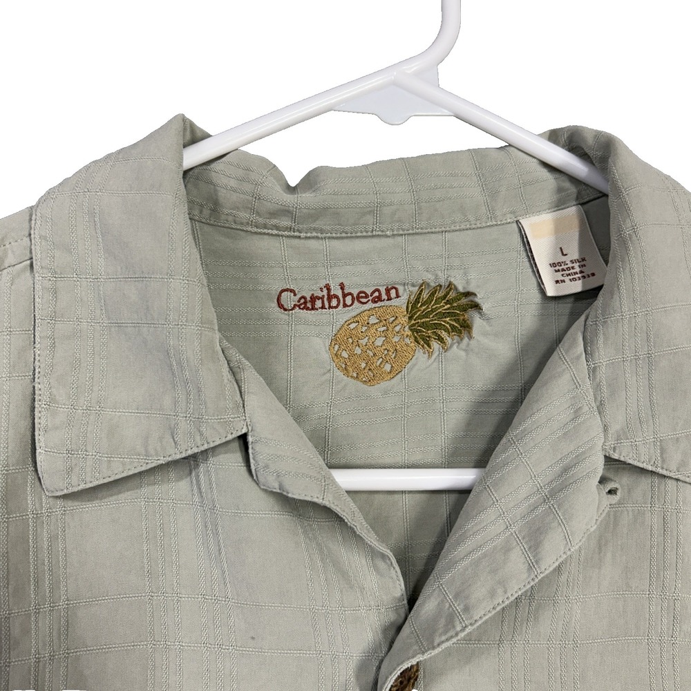 Caribbean Shirt Men Size Large sage, green Short Sleeve   Casual
